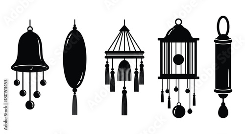 Hanging ornaments vector set decorative elements design silhouette
