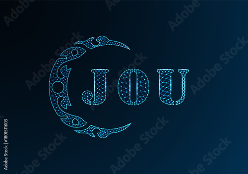 Low poly letter logo JOU design. JOU letter logo low poly vector design on blue color gradient background. JOU logo low poly design