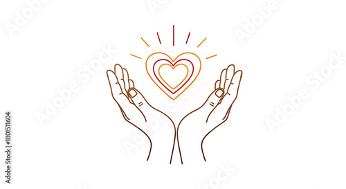 Hands holding a radiant heart, symbol of love and compassion.