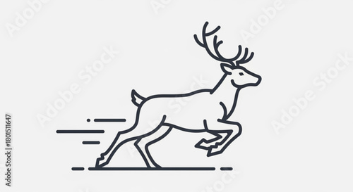 Running deer line art isolated on graceful stag silhouette with antlers in motion elegant wildlife illustration for logo or design