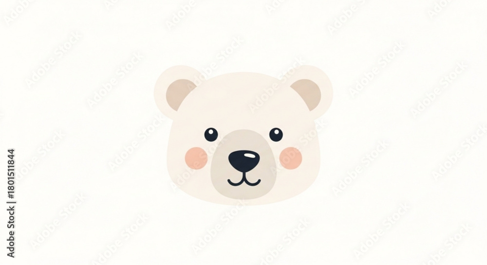 Obraz premium Cute polar bear face isolated on adorable cartoon bear with pink cheeks, black nose and eyes simple vector illustration of a friendly animal