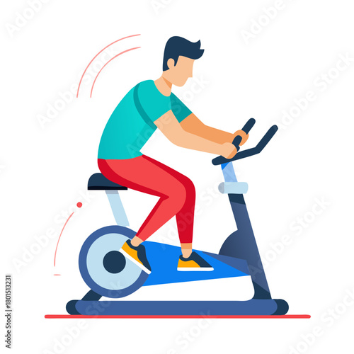 Young man during workout on a smart exercise bike. A scientific approach to training for maximum performance.
