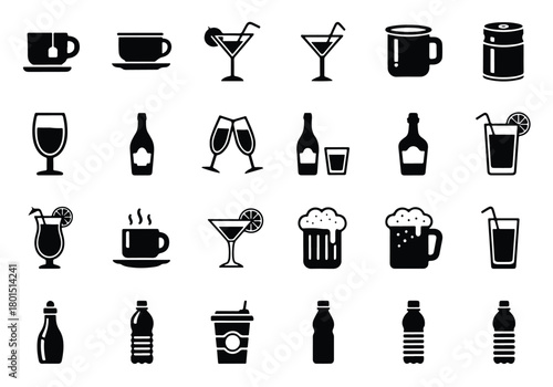 Universal beverage icons for various drink types. - Vector icon symbol for website - Icon vector - Blue icon vector -  Flat Design Icon