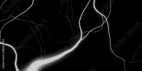 Lightning Effect Overlay, Isolated Electric Thunderstorm Bolt Strikes on Dark Night Sky Background, Gray lightning bolts radiate inward, forming a dynamic abstract design on black, thunder, 