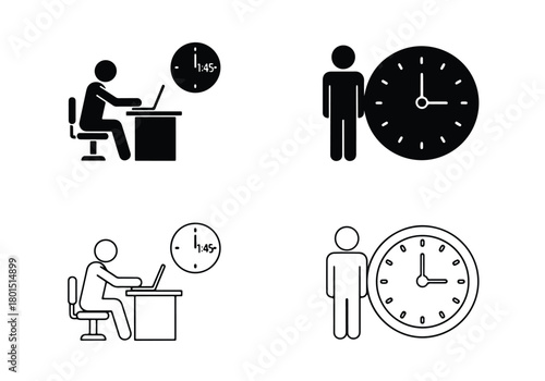 Office work and time management glyph icons set - Vector icon symbol for website - Icon vector - Blue icon vector -  Flat Design Icon