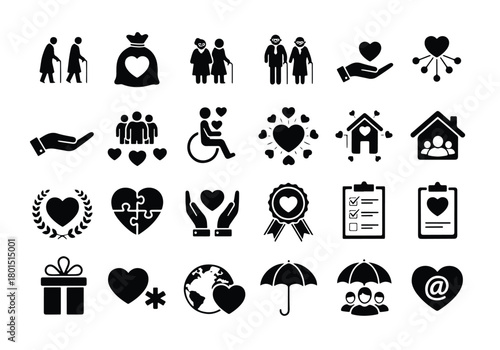 Charity and social care icons set for services - Vector icon symbol for website - Icon vector - Blue icon vector -  Flat Design Icon