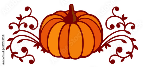 Harvest pumpkin autumn ornament divider with farmhouse swirl flourish, Thanksgiving day fall decorative header frame border