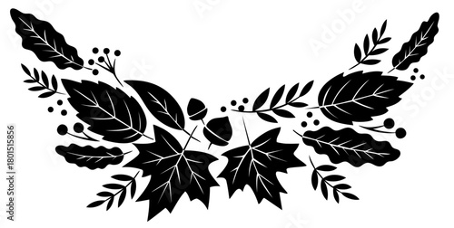 Fall Autumn harvest header ornament — decorative leaf and acorn centerpiece frame