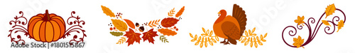 Thanksgiving Autumn Harvest Header Ornament Set – Fall Decorative Frame and Border Flourish Centerpieces and Farmhouse Decor Dividers