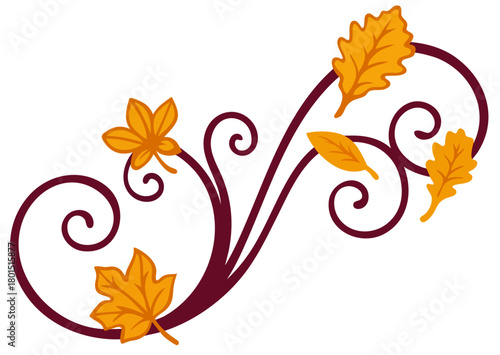 Autumn farmhouse harvest divider ornament with fall leaves flourish, decorative Thanksgiving day header border centerpiece
