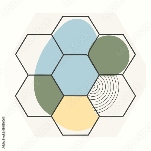 Abstract geometric pattern with organic shapes in pastel colors and honeycomb structure