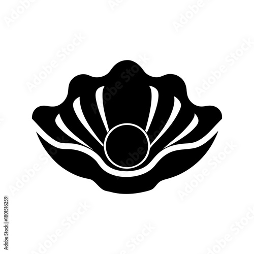 Oyster Black Silhouette Vector Icon on White Background.