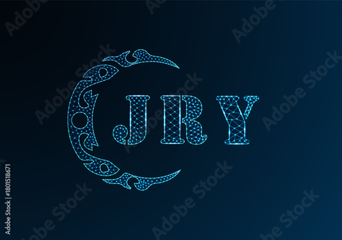 Low poly letter logo JRY design. JRY letter logo low poly vector design on blue color gradient background. JRY logo low poly design