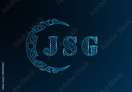 Low poly letter logo JSG design. JSG letter logo low poly vector design on blue color gradient background. JSG logo low poly design