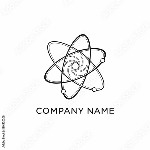 Abstract Atom Logo Design with Swirling Core and Orbiting Electrons.