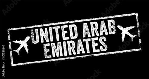 United Arab Emirates - is a country in West Asia, in the Middle East, text emblem stamp with airplane
