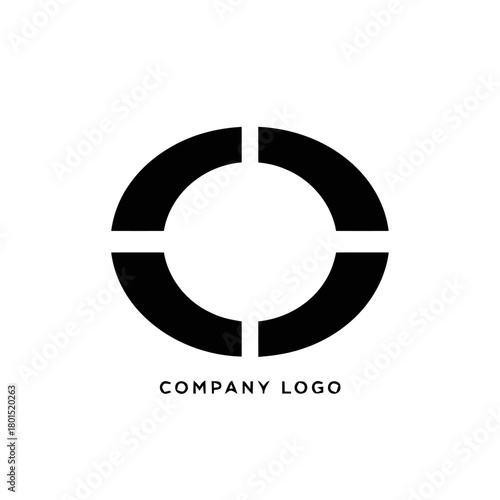 Abstract black and white circular logo design with segmented ring.
