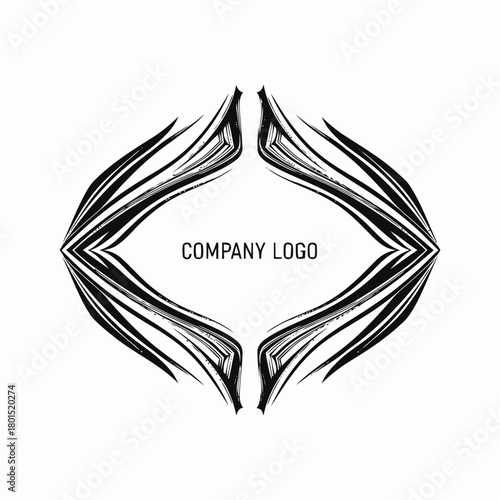 Abstract black and white brush stroke logo design.