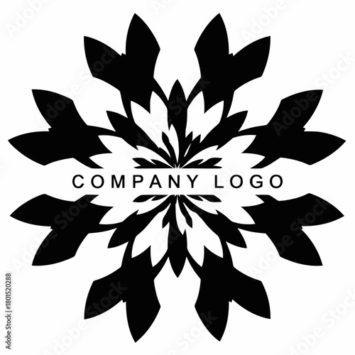 Abstract black and white company logo design with a unique floral pattern.