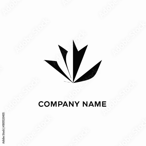 Abstract black and white logo design with sharp, angular shapes forming a stylized upward-pointing emblem.