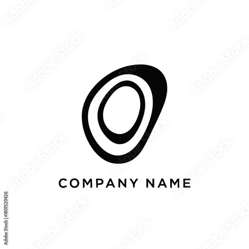 Abstract black and white oval logo design with concentric rings.