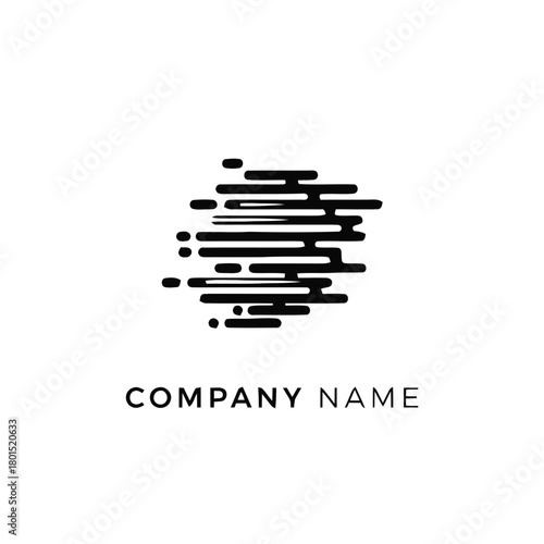 Abstract black horizontal lines forming a circular shape logo design.