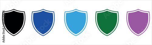 Colorful shield icons offering protection, security, and safety in black, blue, light blue, green, and purple for your design needs!