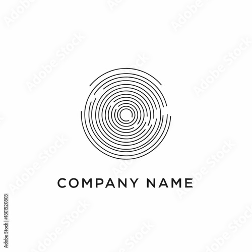 Abstract circular line art logo design with company name.