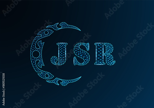 Low poly letter logo JSR design. JSR letter logo low poly vector design on blue color gradient background. JSR logo low poly design