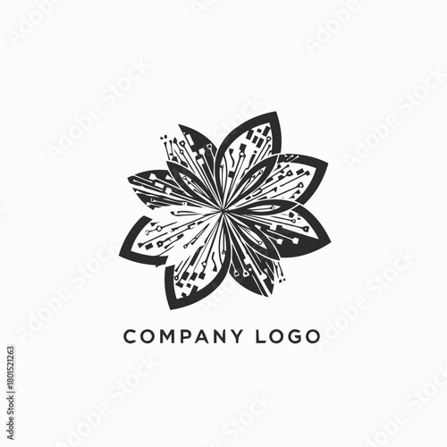 Abstract floral logo design with intricate circuit board patterns.