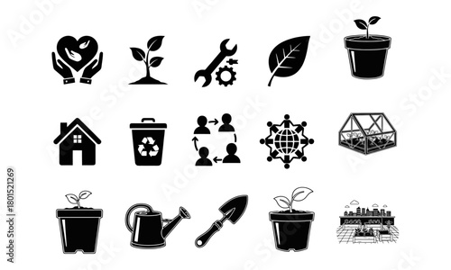 Green living vector icons: environment, sustainable design, and ecology solutions