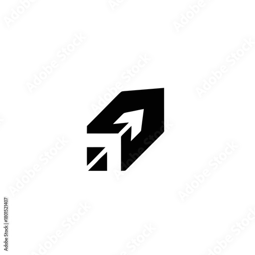 Abstract geometric arrow pointing upwards, symbolizing progress and direction.