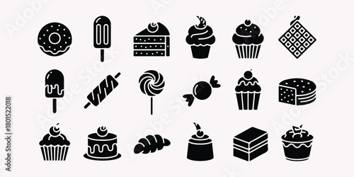 Sweet Treats Icon Set Collection of Desserts and Bakery Items Variety