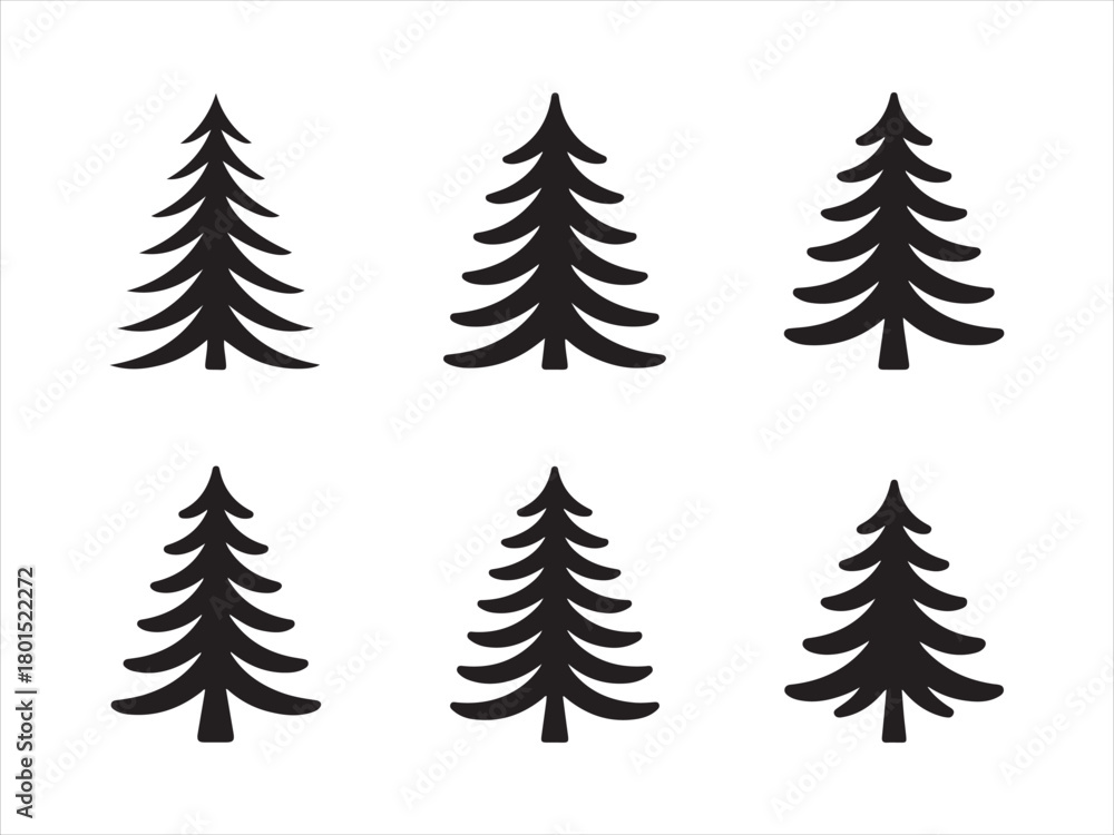 Obraz premium Pine Tree Silhouette Set, Christmas Tree Silhouette Set, Festive Pine Icons