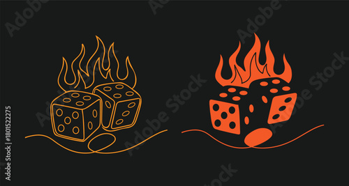 Two pairs of dice with flames concept in yellow and orange