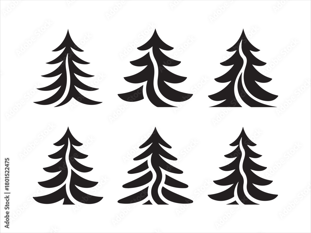Obraz premium Pine Tree Silhouette Set, Christmas Tree Silhouette Set, Festive Pine Icons
