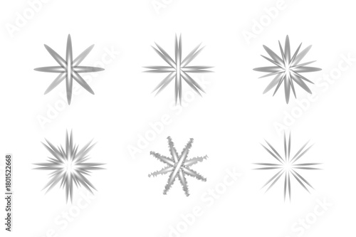 Collection of six bright starbursts isolated on transparent background