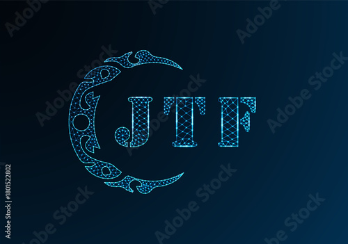 Low poly letter logo JTF design. JTF letter logo low poly vector design on blue color gradient background. JTF logo low poly design