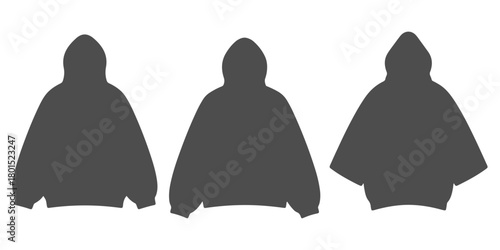 CAD Drawings. Set of different hoodie silhouette shown in different variants with front and back views. Vector illustration.