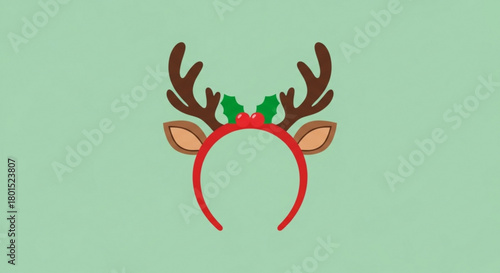 A delightful reindeer headband with antlers, ears, and holly, adding a touch of whimsy to holiday festivities and seasonal cheer