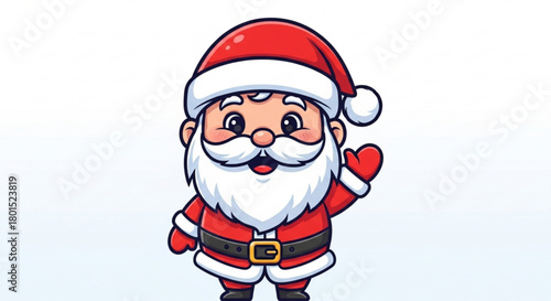 A cheerful cartoon santa claus waving hello, spreading joy and holiday spirit with his iconic red suit isolated on