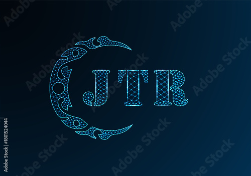 Low poly letter logo JTR design. JTR letter logo low poly vector design on blue color gradient background. JTR logo low poly design