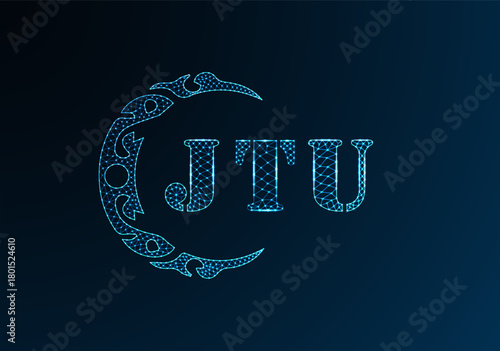 Low poly letter logo JTU design. JTU letter logo low poly vector design on blue color gradient background. JTU logo low poly design