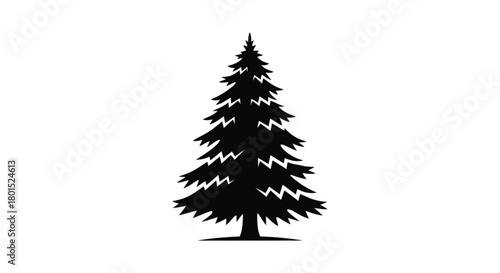 Silhouette of a coniferous tree, a simple yet elegant representation of nature and the holiday season isolated on