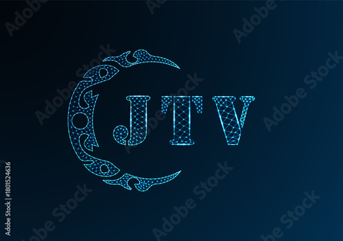 Low poly letter logo JTV design. JTV letter logo low poly vector design on blue color gradient background. JTV logo low poly design