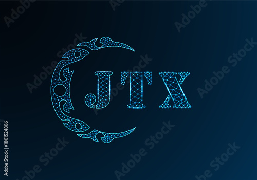 Low poly letter logo JTX design. JTX letter logo low poly vector design on blue color gradient background. JTX logo low poly design