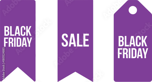 Black Friday Ribbons. Sale banners, discount ribbons, promotional tags, and modern Black Friday label designs