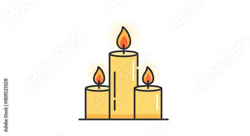 Illustration of three burning candles isolated on, creating a serene ambiance and representing peace, hope, and remembrance