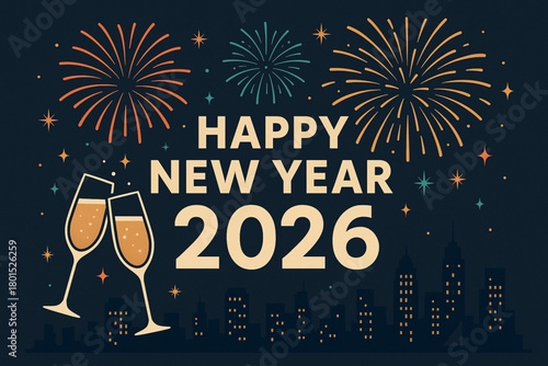 Colorful new year fireworks display illuminating a dark night sky