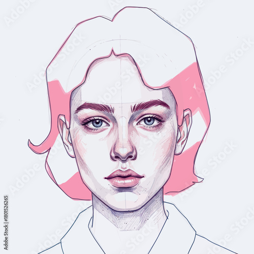 Artistic portrait of a young woman with pink hair and captivating eyes.